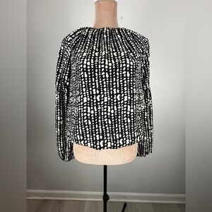 SFERRA Black Blouse with White Dot-Print and Balloon Sleeves